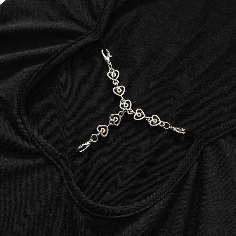 Women's Cut Out Chain Backless Maxi Party Club Long Sleeve Slit Long Dress