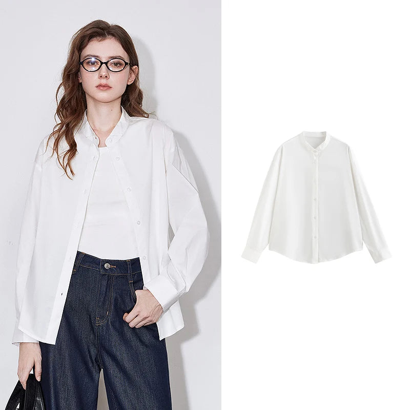 Women's Blouse Stand Collar Single Breasted Button  Shirt