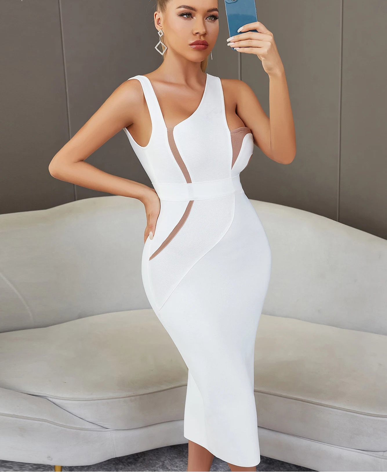 Backless Bandage Midi Dress - Sleeveless Bodycon Party Dress