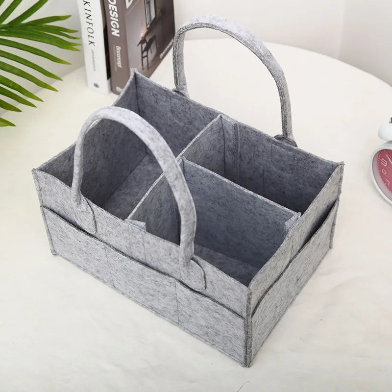 Felt Baby Diaper Organizer Caddy - Newborn Storage Bag for Nappies & Essentials