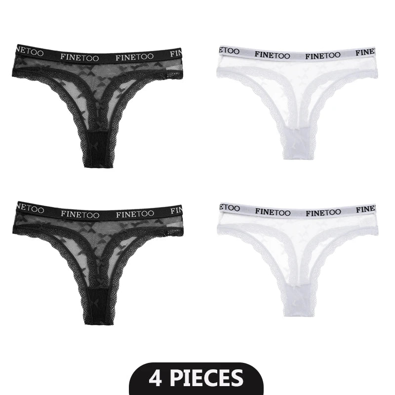 4-Pack Lace Hollow Out Thongs - Women's Floral Low-Waist Breathable Underwear