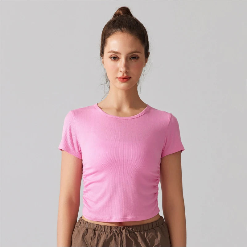 Women's Breathable Yoga Crop Top - Slim Fit Athletic T-Shirt