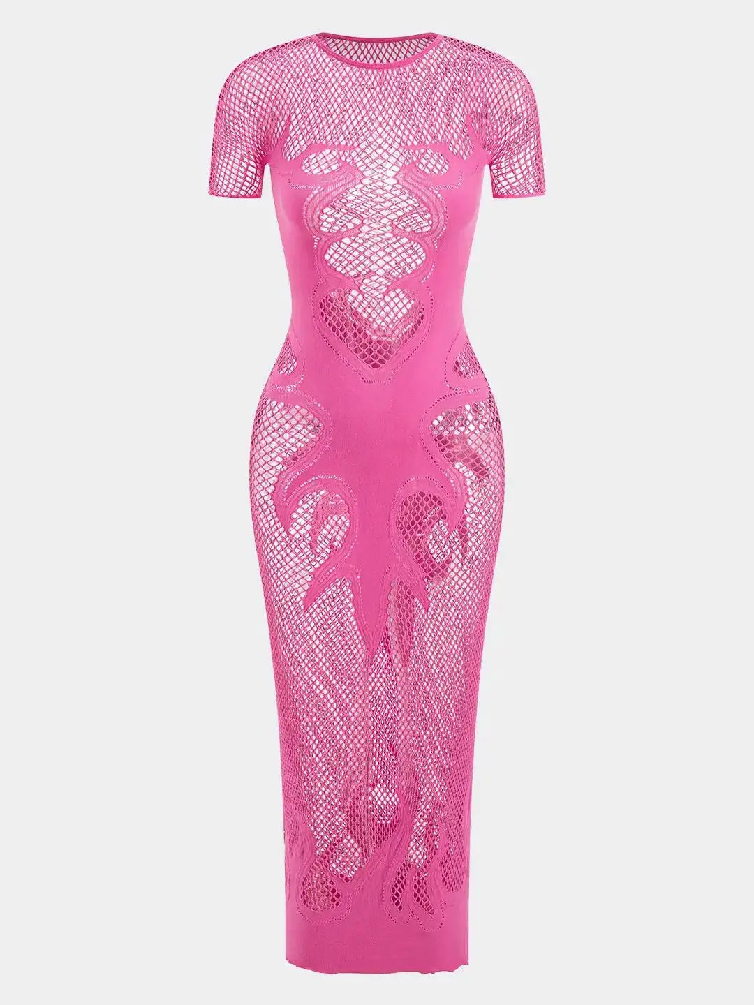Knit Cut-Out Sheer Dress - Short Sleeve Column Party Dress and Cover Up