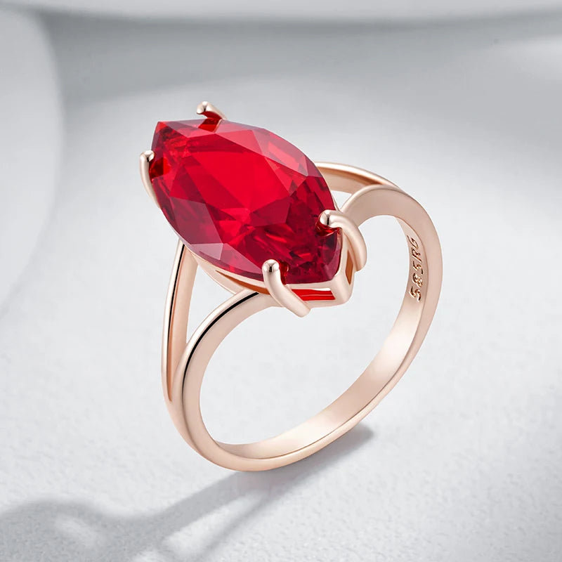 Shiny Rhombus Red Zircon Wedding Ring - Rose Gold
