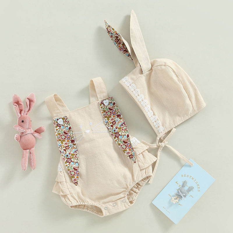 Easter Days Baby Girls Boys Romper 2pcs Cartoon Rabbit Floral Printed Sleeveless Bunny Ear Jumpsuit