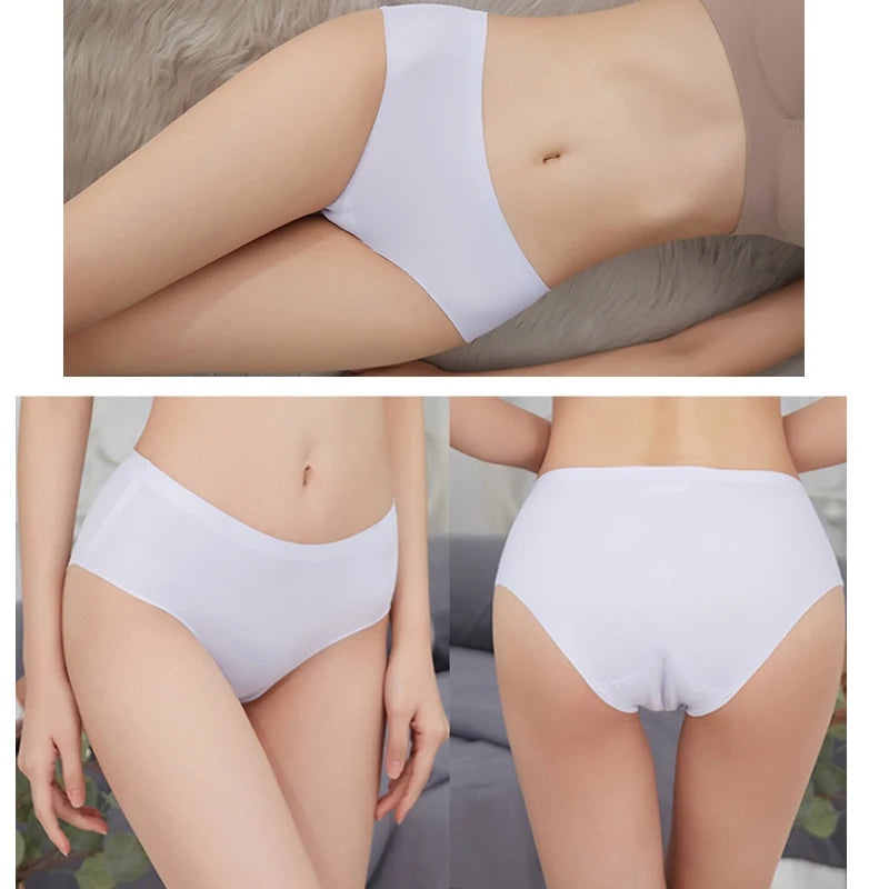 Women's 3Pcs Seamless Ice Silk Underwear Invisible Comfort Briefs Mid-waist Panties Breathable Lingerie