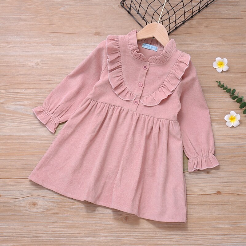 Girl's Long Sleeve Cotton Ruffles Dress