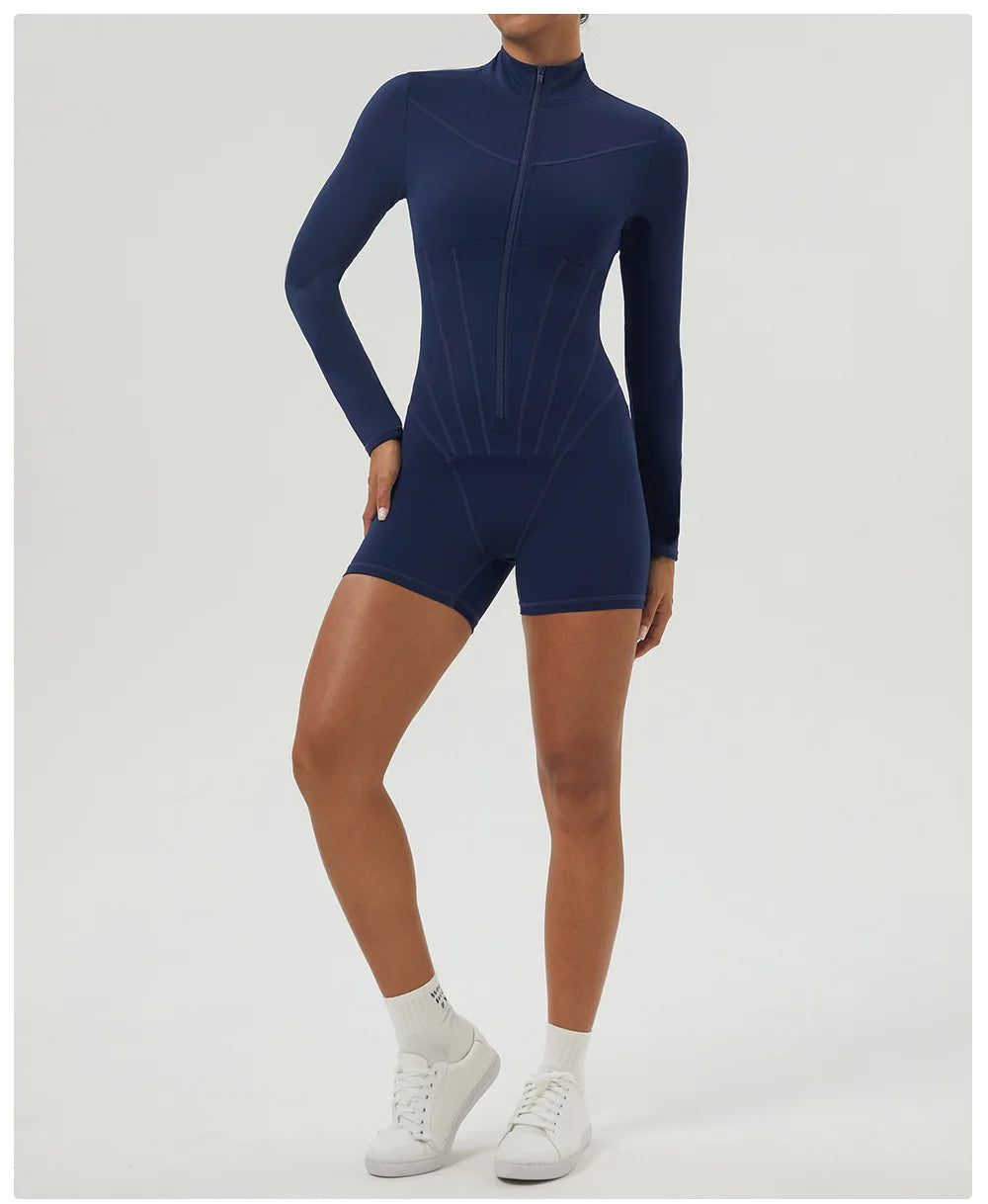 Women's Gym Yoga Running Jumpsuit One Piece Long Sleeve Sportswear Female Breathable Workout Activewear