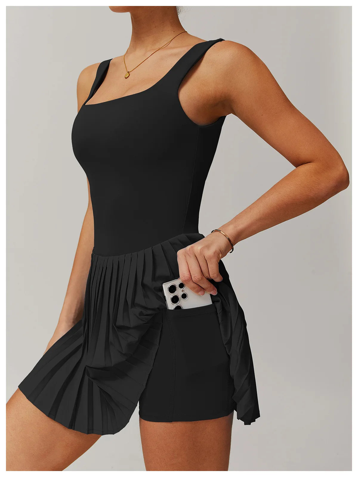 Tennis Skirt with Inner Lining - Pleated Golf Workout Dress with Pockets