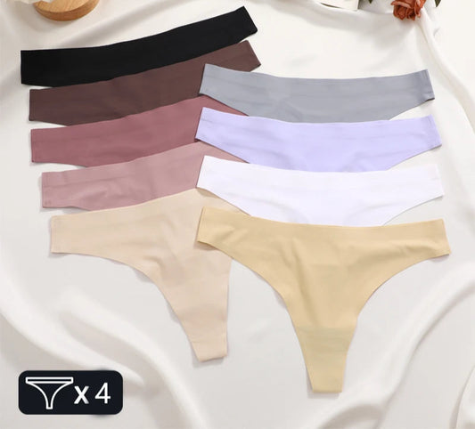 4-Pack Ice Silk Seamless Thongs - Low Waist Bikini Underwear