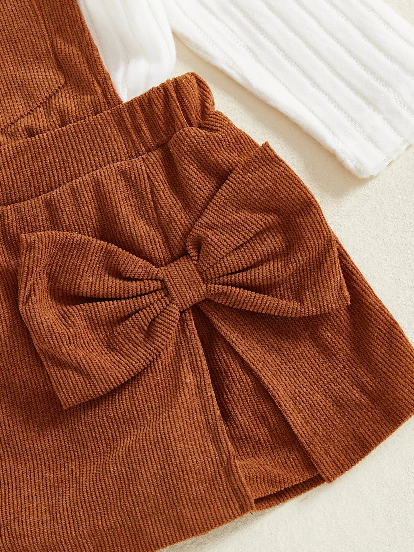Baby Girls Ribbed Outfit Set - Long Sleeve Crew Neck Top & Bow Overall Skort (0-5Y)