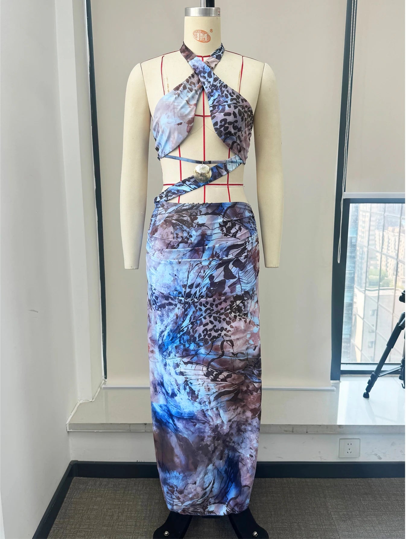 Women's Cut out Bodycon Halter Sleeveless Halter Lace Up Patchwork Long Beach Style Summer Dress