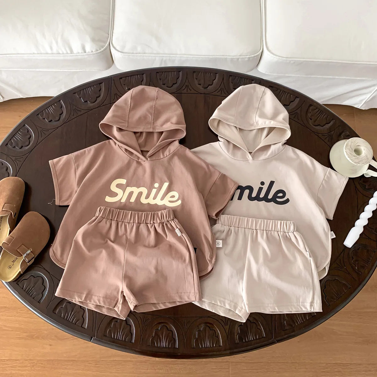 2 PCs Children Letter Print Shorts Outfit