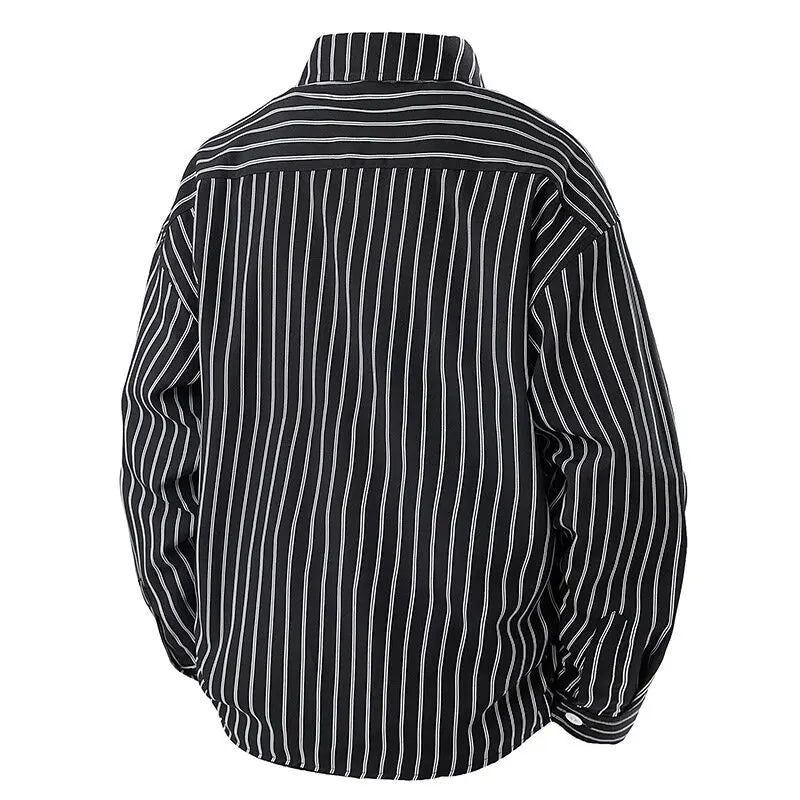 Men's Japanese Style Striped Casual Shirt - Long Sleeve Turn Down Collar