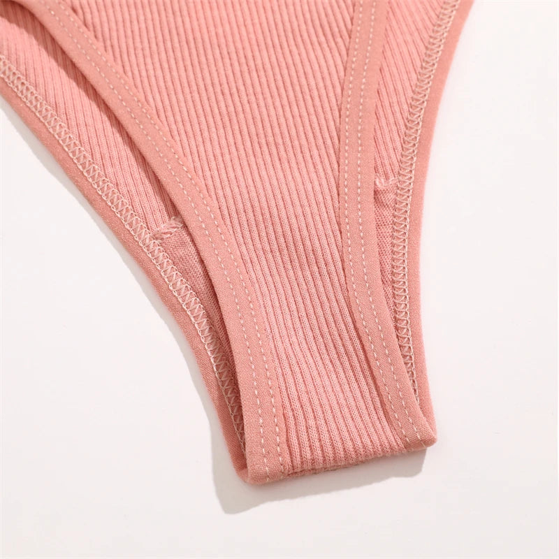 4-Pack Cotton Striped Thongs - Women's Low-Rise Breathable Underwear Set