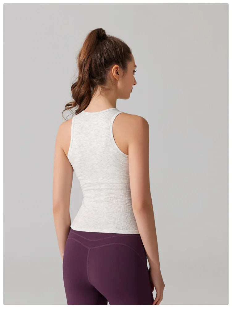 Women's Sleeveless Yoga Top with Built-in Chest Pads - Quick Dry Athletic Vest