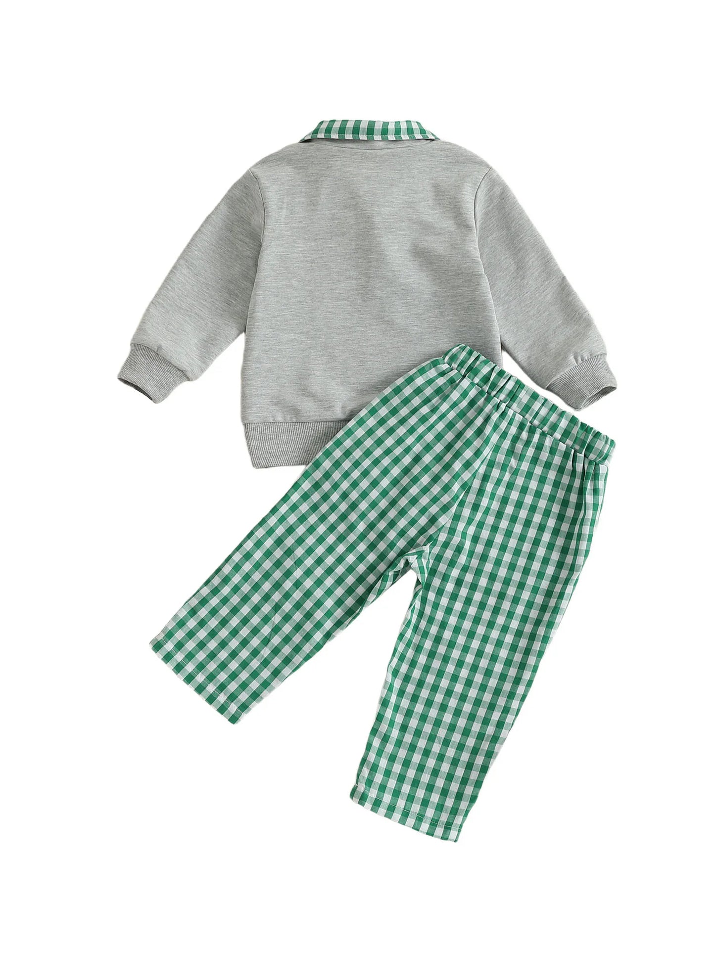 Baby Boys Christmas Clothes Set - Xmas Tree Embroidery Zip Pullover & Plaid Pants