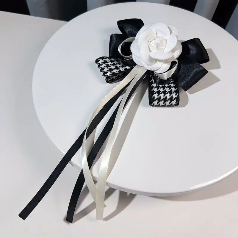 Elegant Fabric Camellia Flower Bow Brooch Pin - Women's Fashion Corsage Shirt Collar Badge Accessory