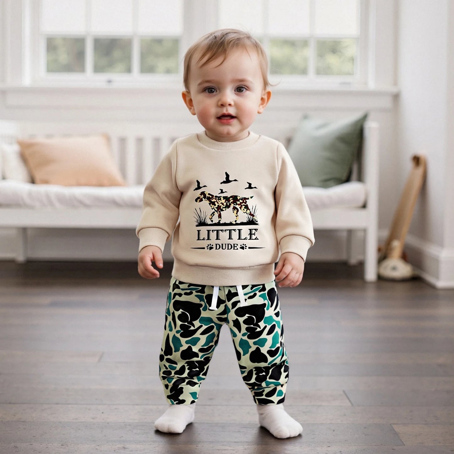 Baby Boys Animal Print Sweatshirt & Camouflage Pants Set (0-4Y)