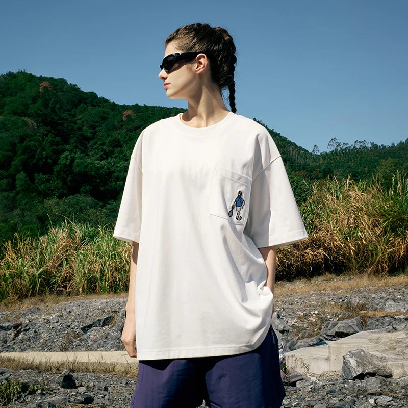 Unisex Sports Embroidered Pocket Tech Fabric Cool Touch Quick-Dry Short Sleeve T-Shirt