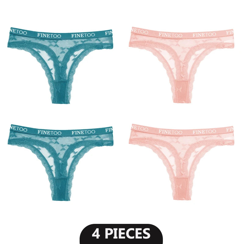 4-Pack Lace Hollow Out Thongs - Women's Floral Low-Waist Breathable Underwear