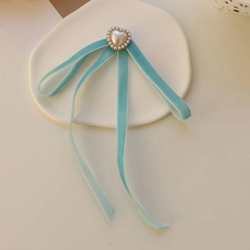 Anime Style Velvet Bow Pearl Brooch - Sweet Academic Pin for Girls