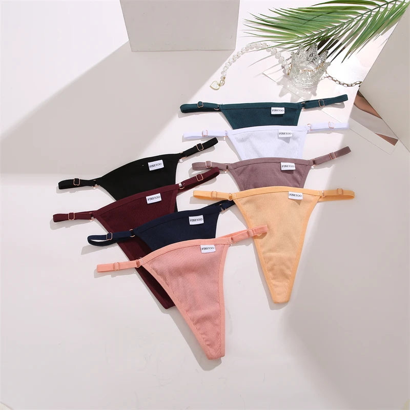 Women's 2PCS/SET Cotton Low Waist Panties Adjustable Waist Thongs Seamless G-String Underwear Lingerie
