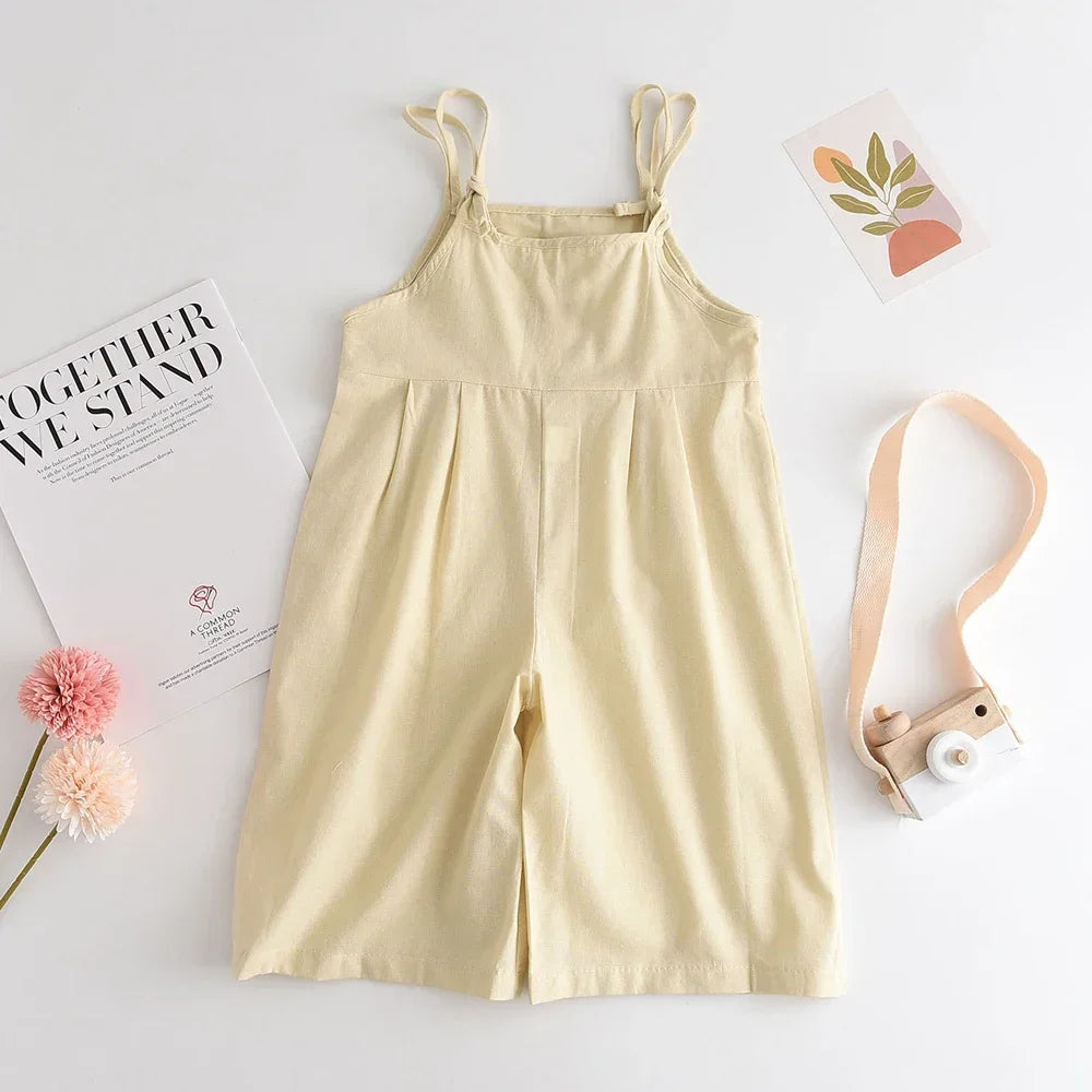 Girls Summer Overalls - Embroidered Flower Sling Cotton Pants