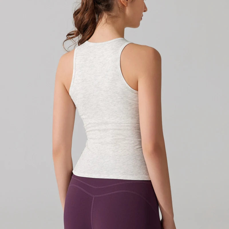 Women's Sleeveless Yoga Top with Built-in Chest Pads - Quick Dry Athletic Vest