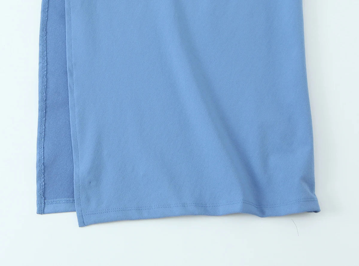 Women's French Temperament Blue Vest Camisole Waist Cinching Slit Long Dress