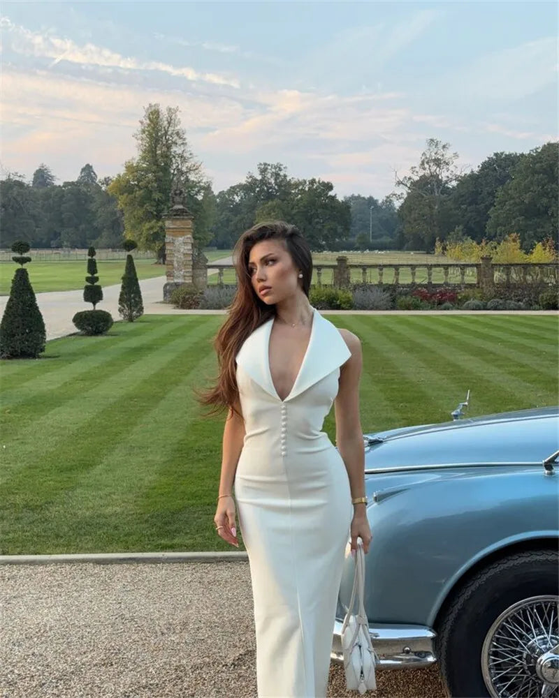 Women's Halter Deep V Neck Sleeveless Maxi Elegant Backless Bodycon Tank Long Dress