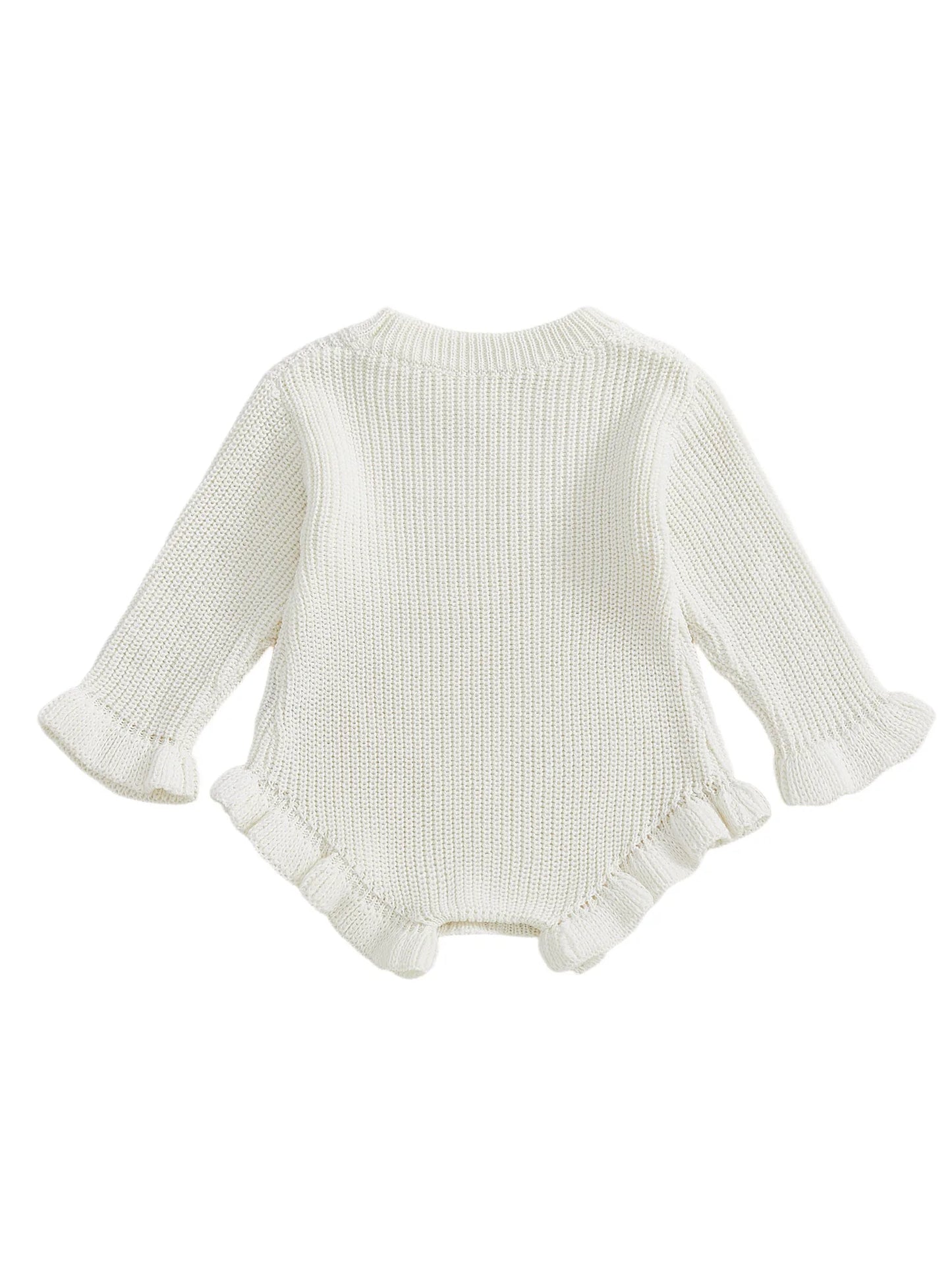 Newborn Baby Knit Romper - Long Sleeve Round Neck Ruffled Sweater Jumpsuit