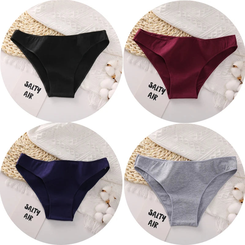 4PCS/Set Women's Cotton Briefs Low Waist Underpants Elasticity Comfortable Underwear Panties Lingerie
