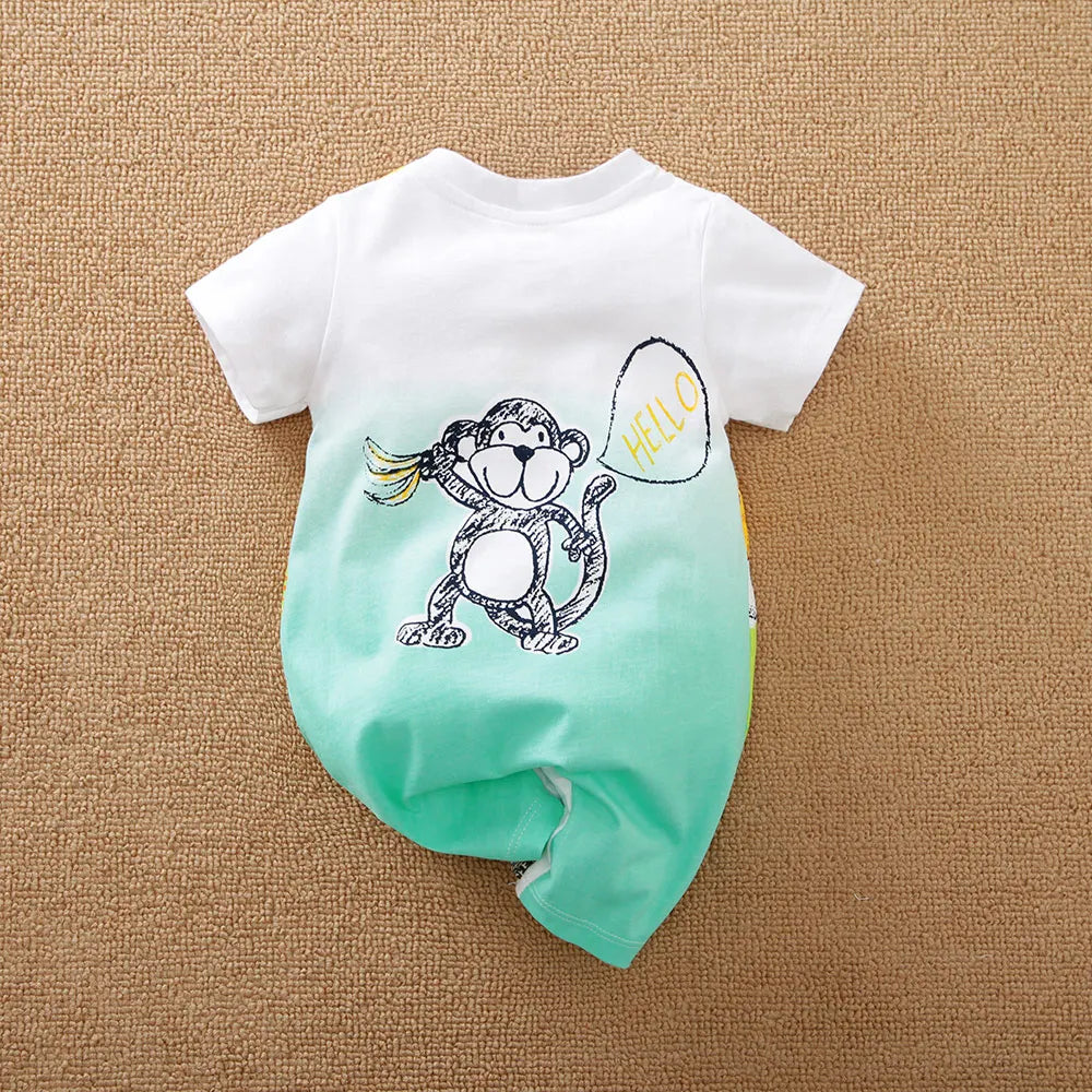 Baby's Short sleeves Animal Print Cotton Jumpsuit Babygrow 0-18 Months