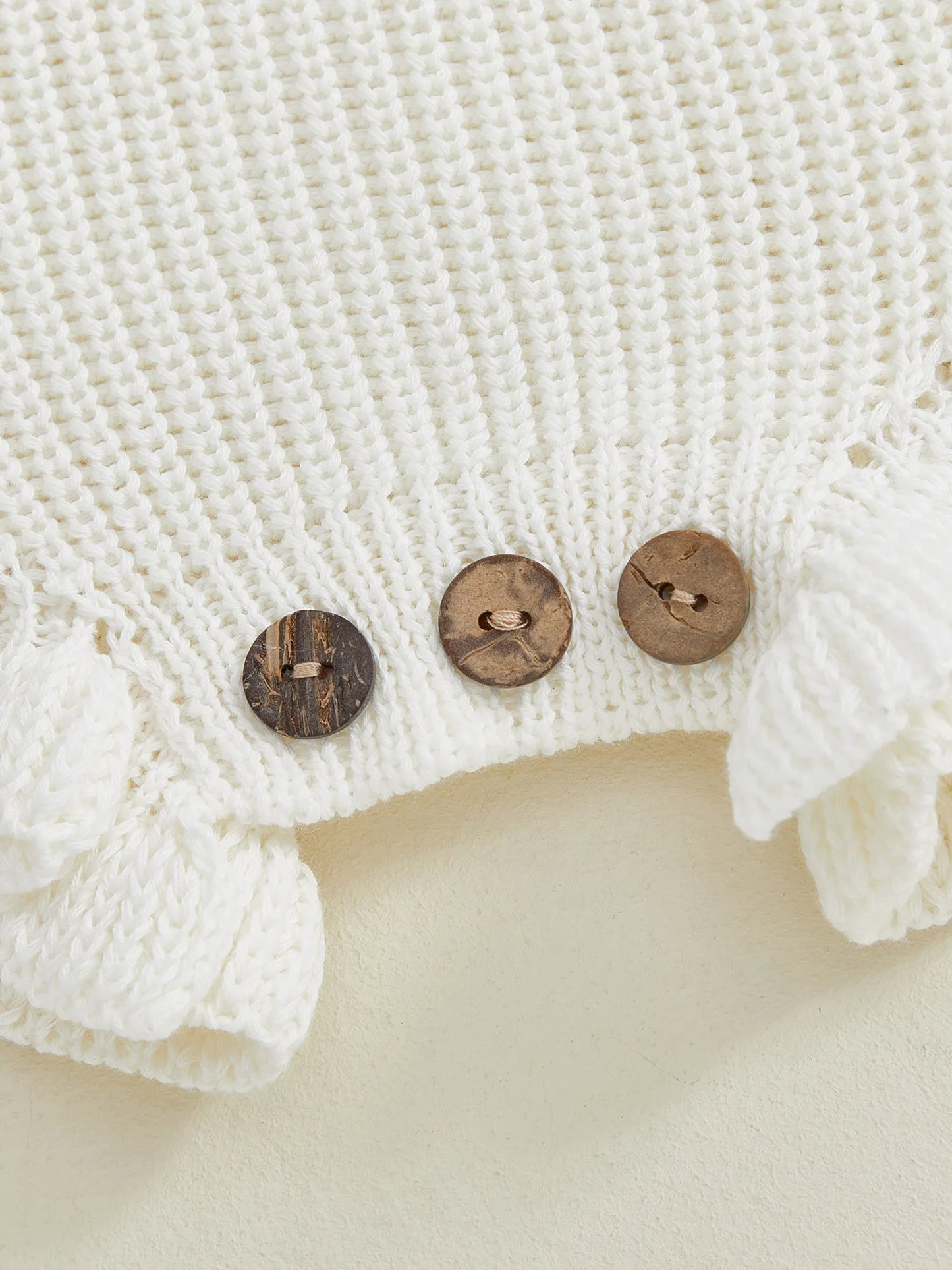 Newborn Baby Knit Romper - Long Sleeve Round Neck Ruffled Sweater Jumpsuit