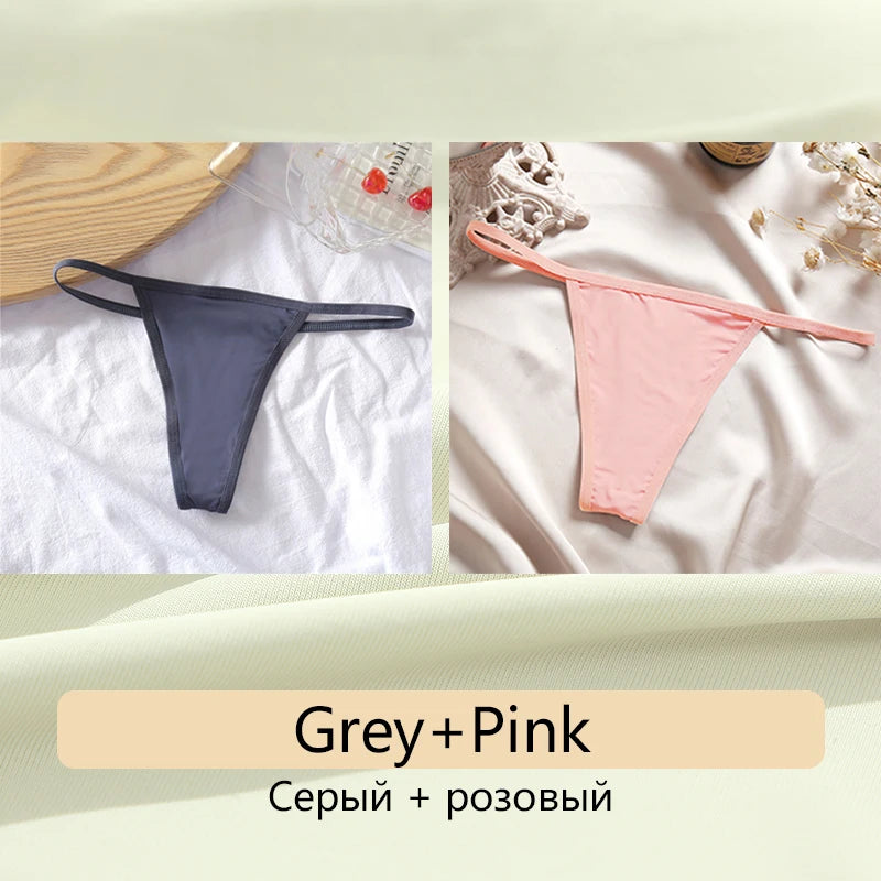Women's Cotton Seamless Thong Set - Low Waist Comfort Underwear (2 Pack)