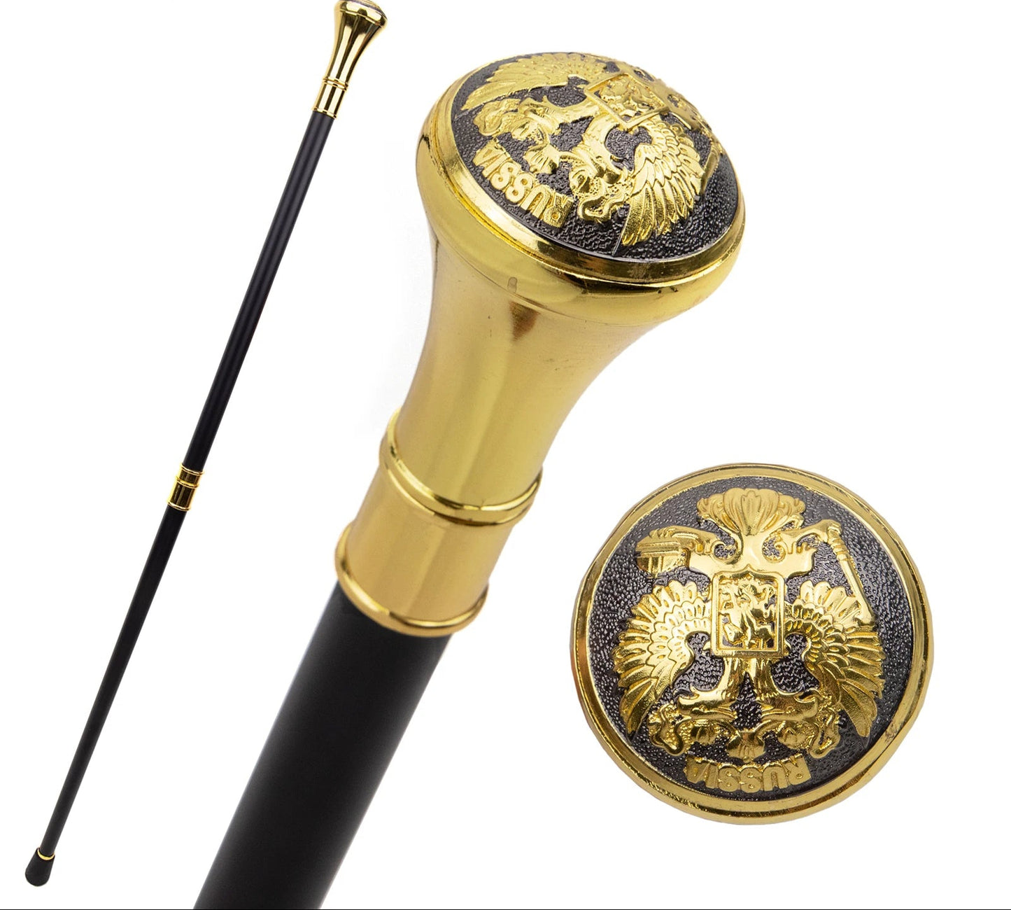 Luxury Panda Compass Walking Cane 93cm - Gold Black Decorative Gentleman's Stick