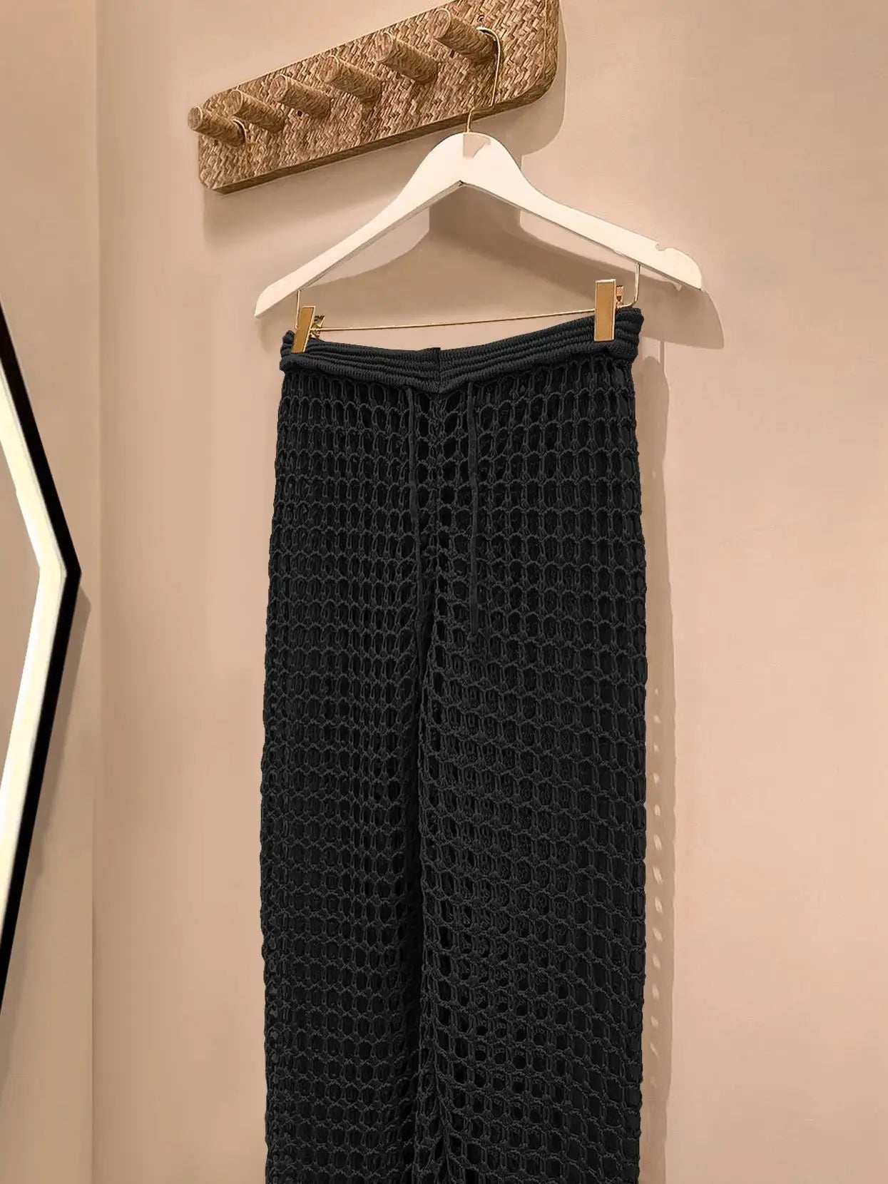 Elegant Wide Leg Knit Pants - Women's Summer Elastic Waist Trousers