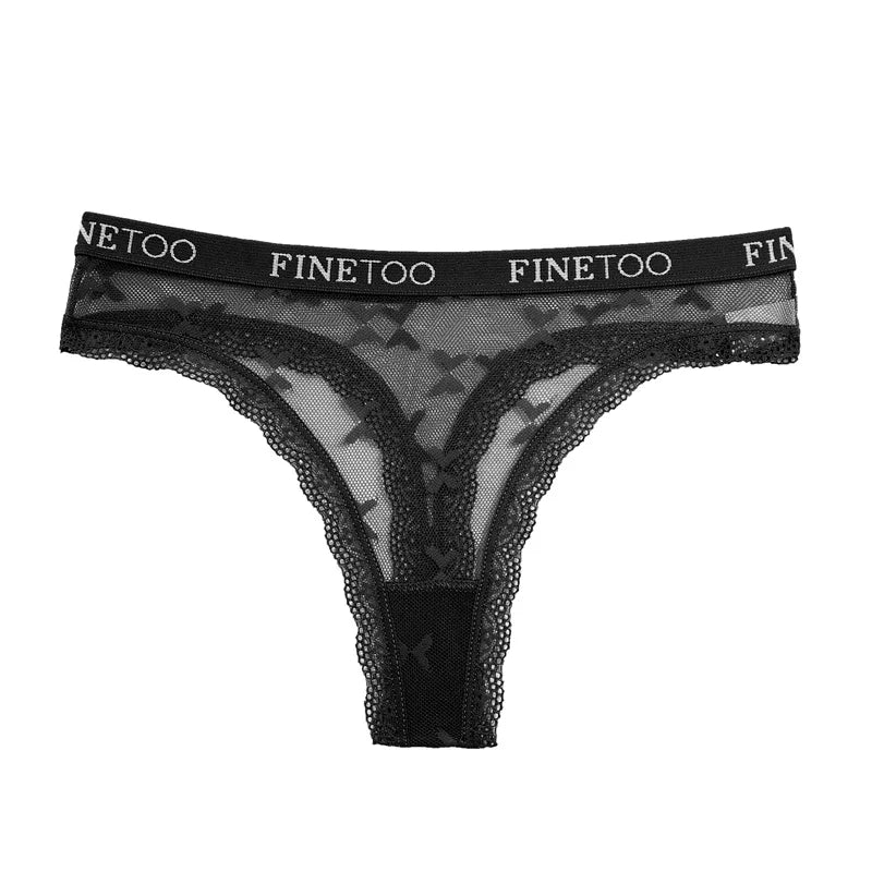 Women's Lace Low-Rise Thongs Letter Waist Transparent G-String Seamless Lingerie Hollow Out Perspective T-Back