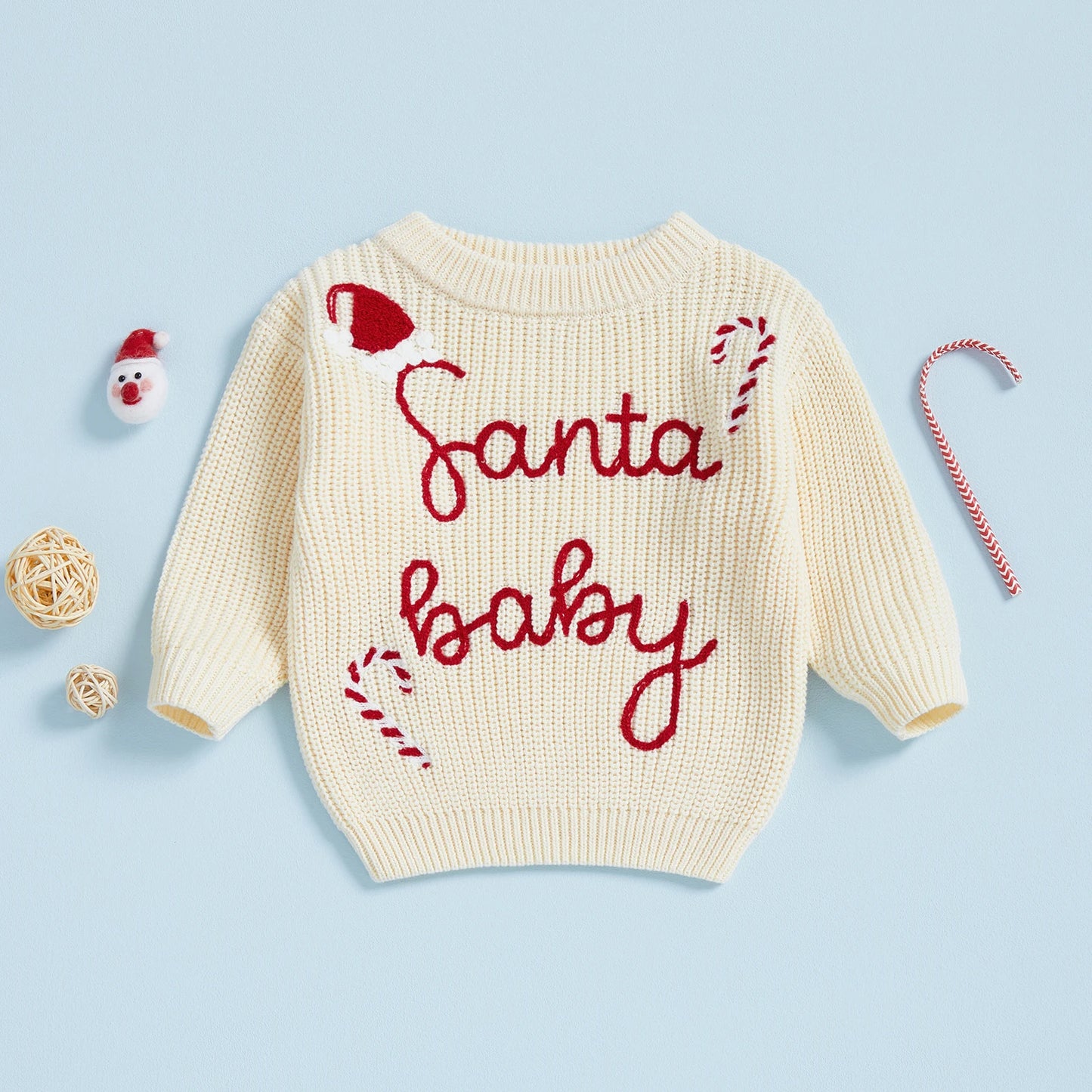 Baby Christmas Sweater - Letter Embroidery Round Neck Pullover Knitwear