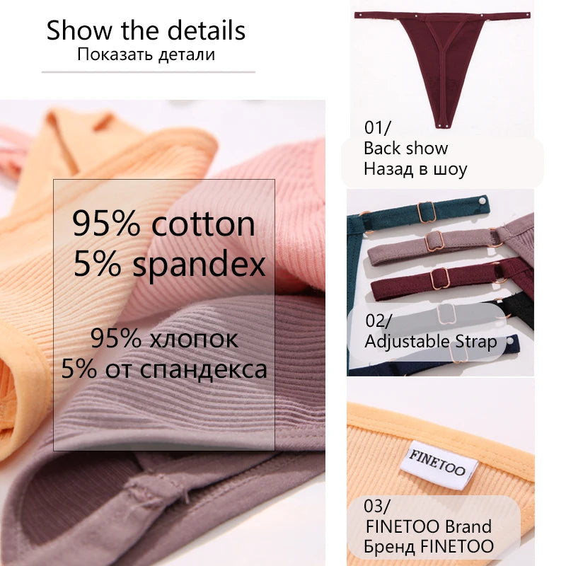 4Pcs Women Cotton Thongs Adjustable Low Waist Underpants Underwear Lingerie