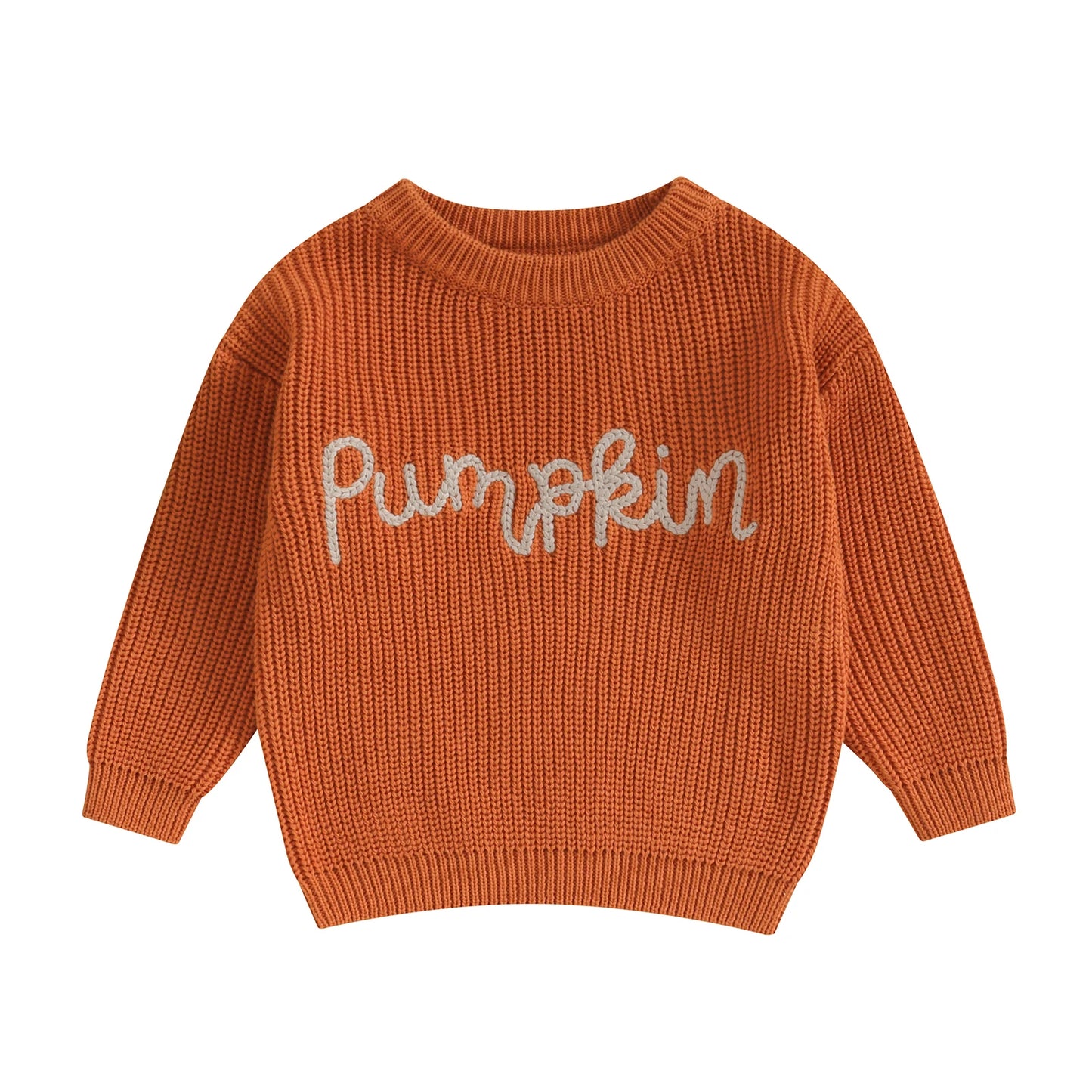 0-3Y Toddler Baby Girls Boys Autumn Winter Knit Sweater 3 Colors Long Sleeve Pumpkin Letter Embroidery Knitwear
