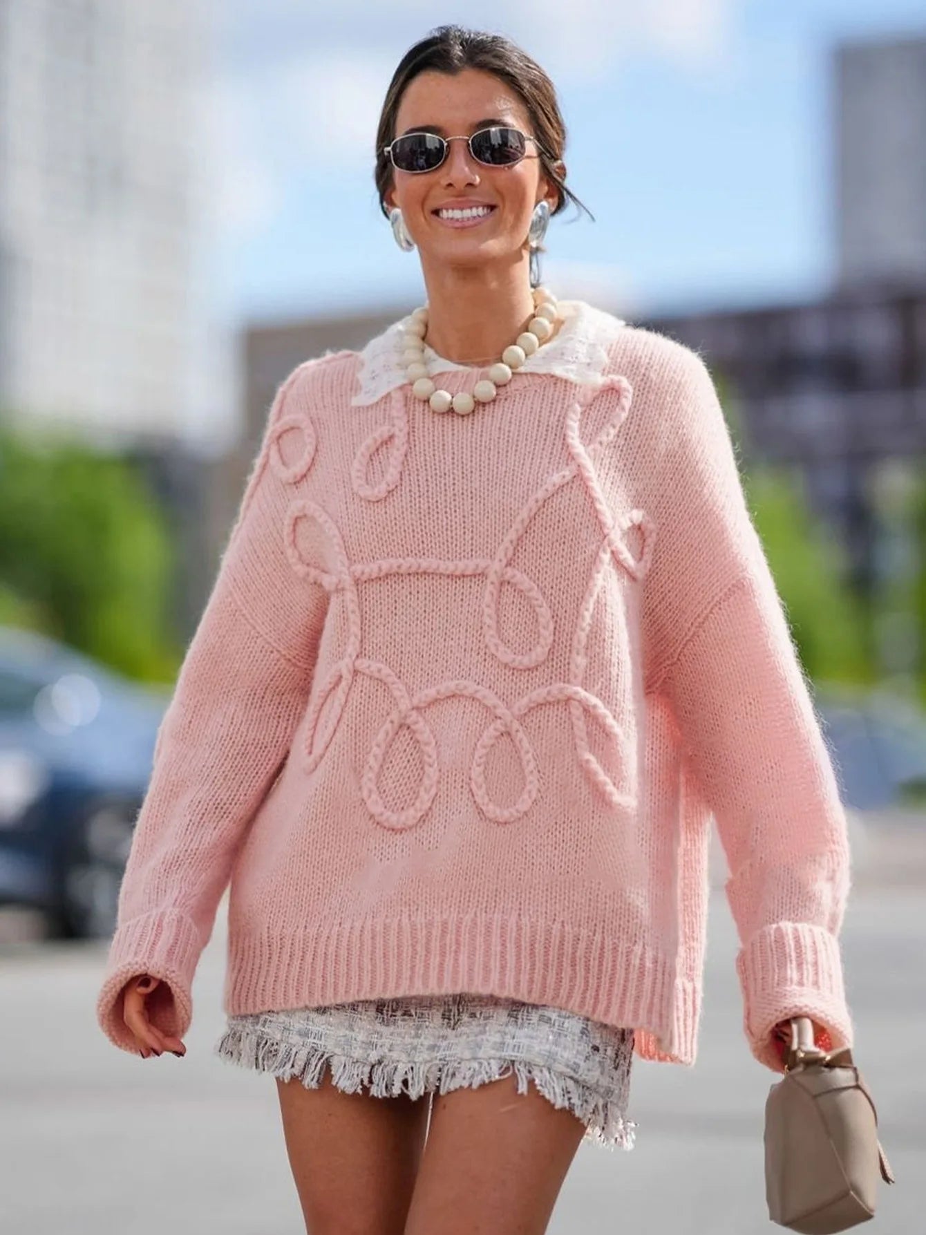 Women's Knitted Pullover Sweaters Top Casual Loose Round Neck Long Sleeve Top