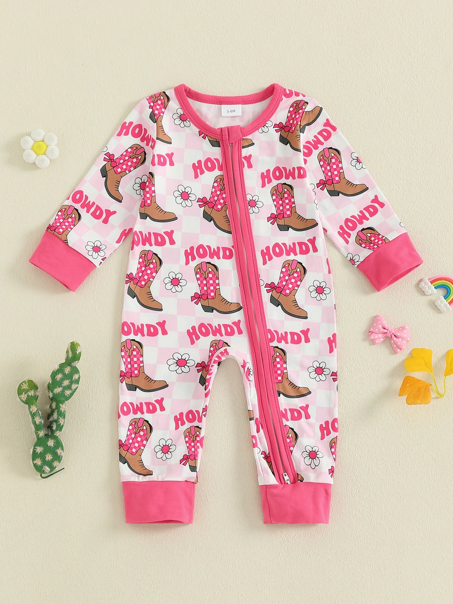 Western Baby Romper with Boot Print (0-18M)