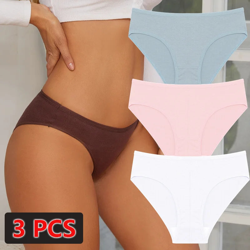 3-Pack Cotton Low-Waist Briefs for Women - Comfortable Breathable Underwear