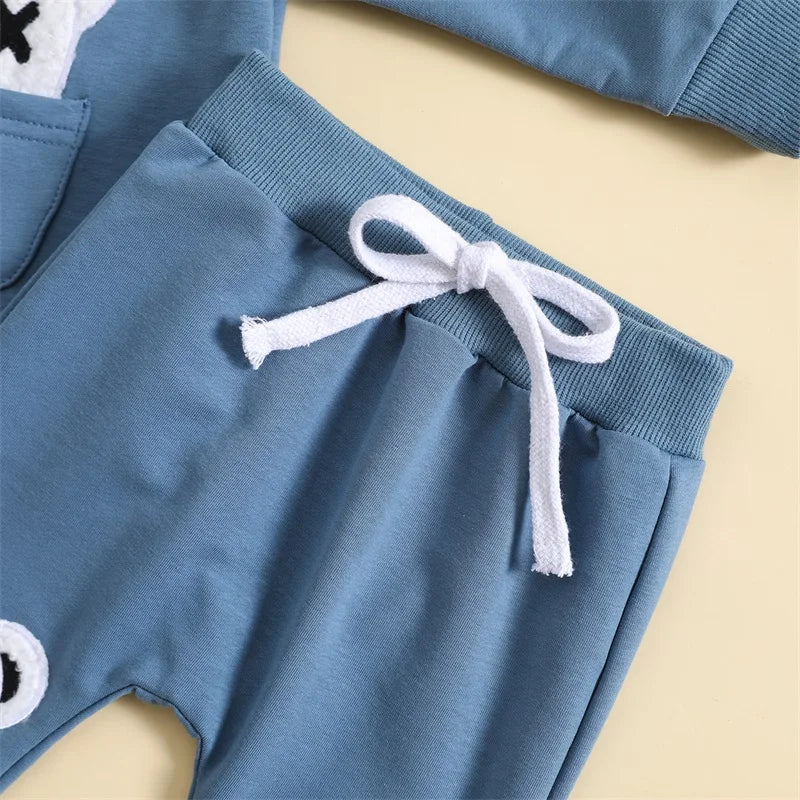 Toddler Boy's 2-Piece Outfit Set - Bear Embroidery Pullover & Drawstring Pants