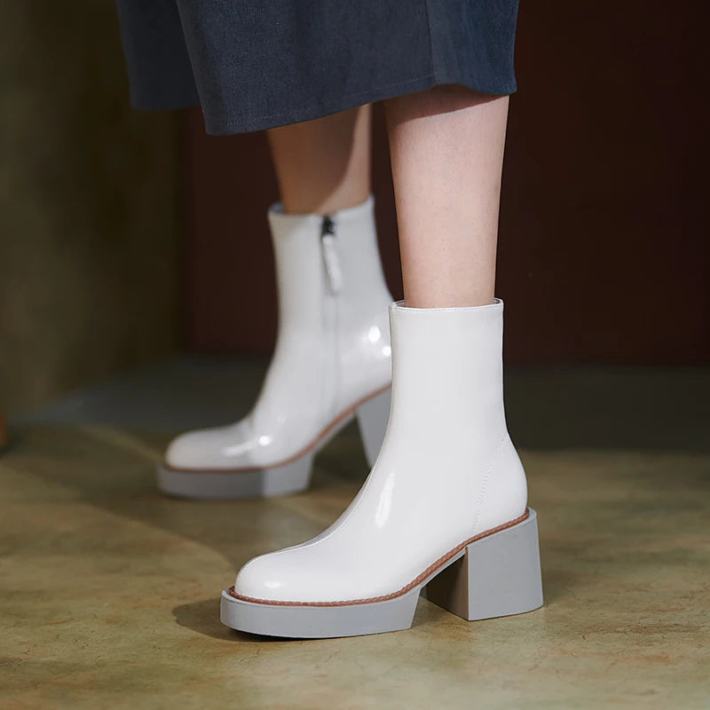 Genuine Leather Women Boots Platform Chunky Boots