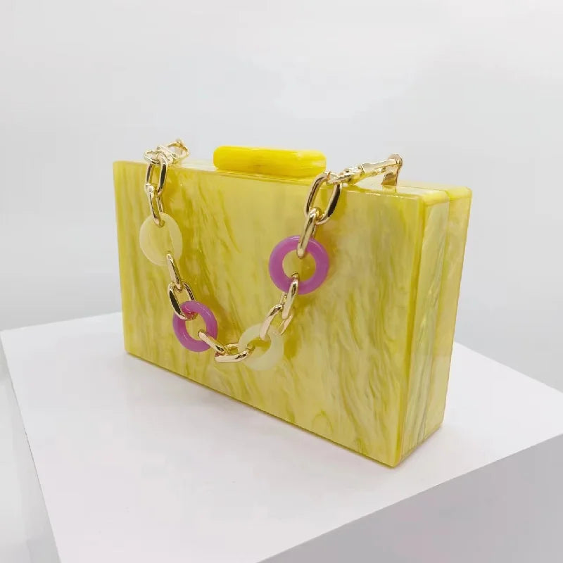 Yellow Pearl Acrylic Ladies Handbag - Casual Crossbody Shoulder Bag Wallet