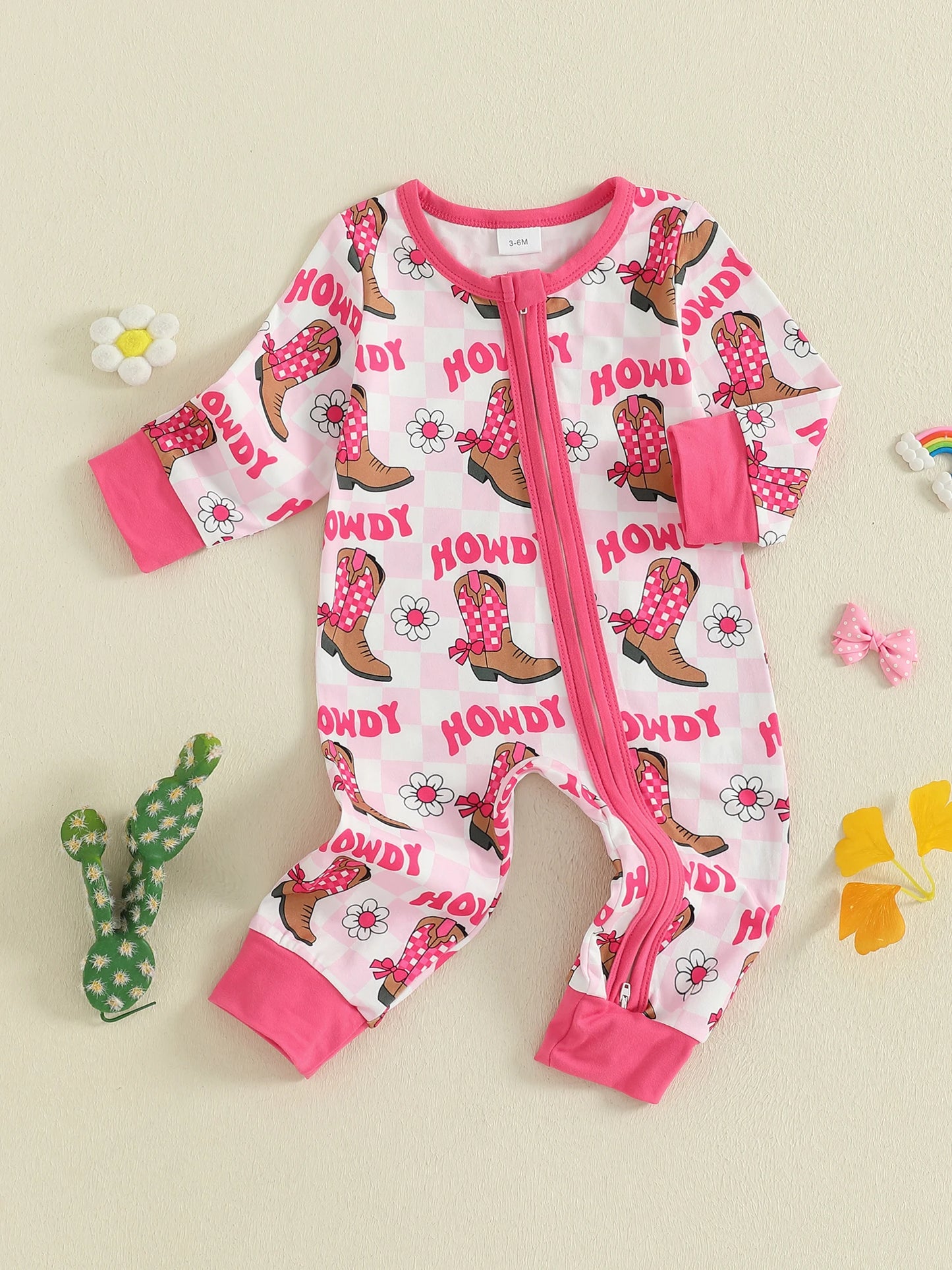 Western Baby Romper with Boot Print (0-18M)