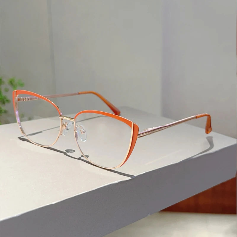 Trendy Retro Cat Eye Glasses - Women's Korean Style Semi-Rimless Pink Eyewear